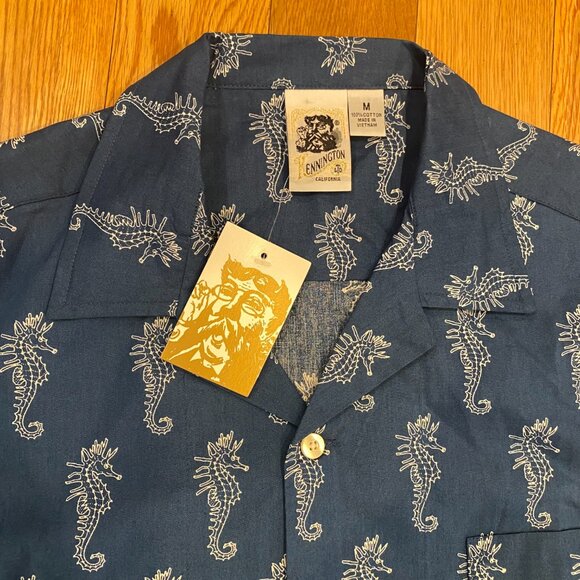 Kennington Ltd Shirt Mens Blue Seahorse Button Down Short Sleeve Camp Cotton NWT - Picture 4 of 6